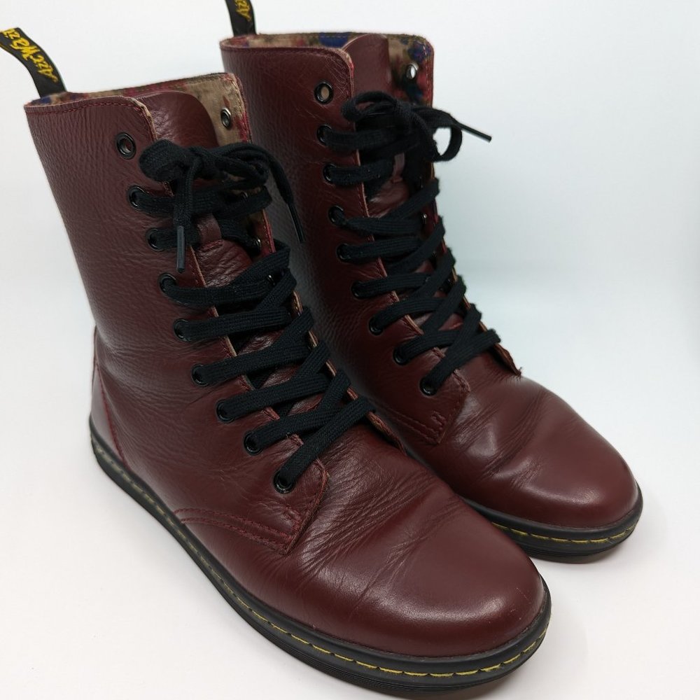 Dr Martens Stratford Oxblood Game On red burgundy boot boots women US 8 punk 90s